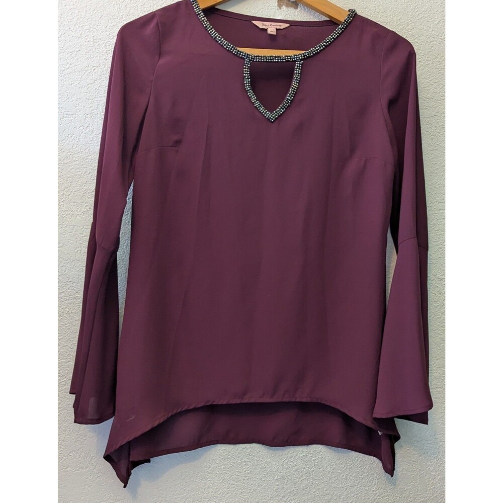 Juicy Couture Burgundy Size XS Beaded Keyhole Bell Sleeve Top Womans (459m)